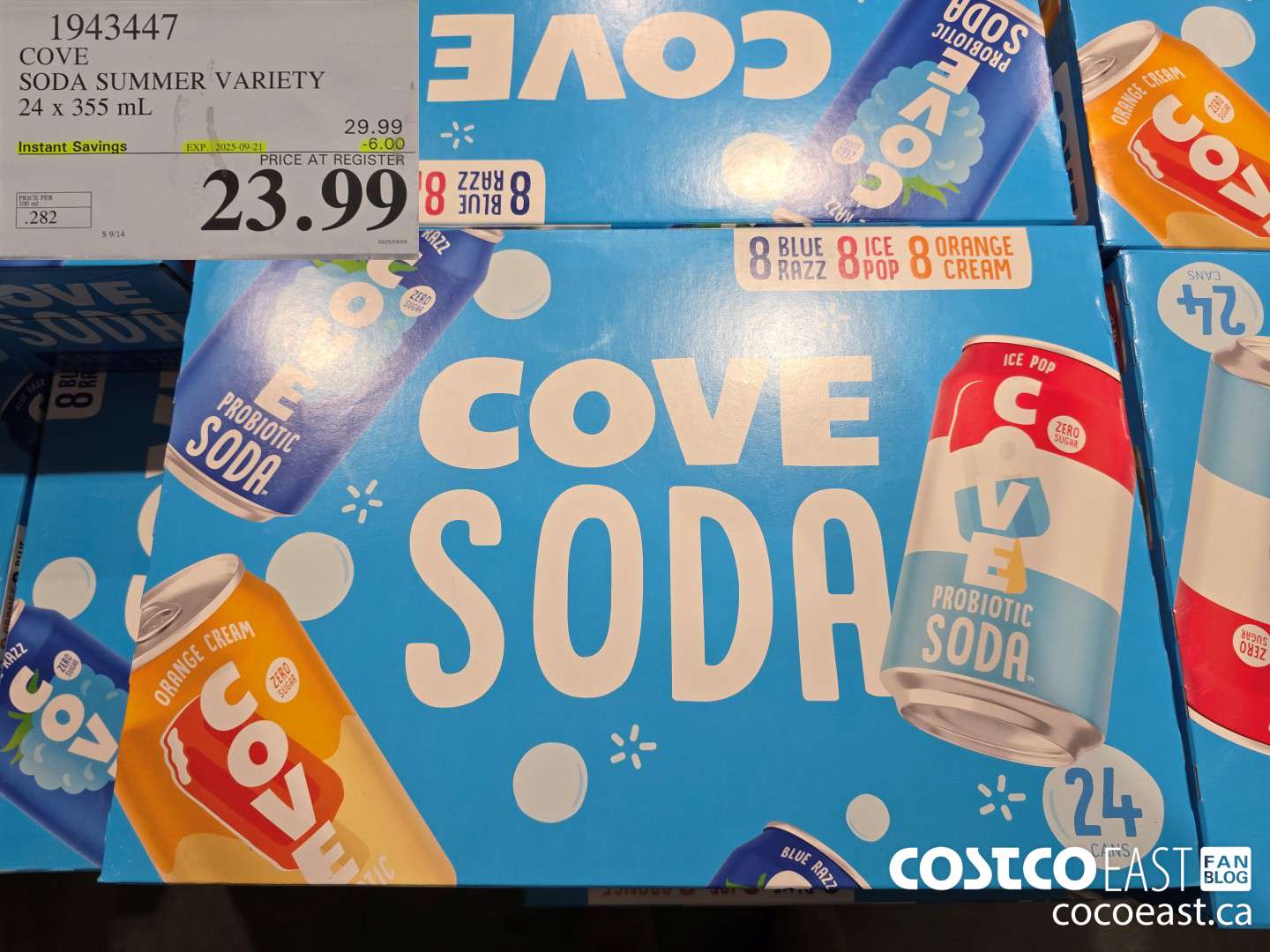 1943447 COVE SODA SUMMER VARIETY 24 x 355 mL ($6.00 INSTANT SAVINGS EXPIRES ON 2025-09-14) $23.99
