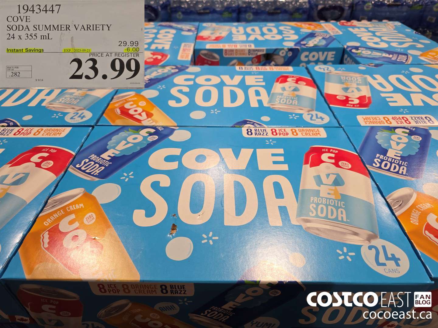 1943447 COVE SODA SUMMER VARIETY 24 x 355 mL ($6.00 INSTANT SAVINGS EXPIRES ON 2025-09-14) $23.99
