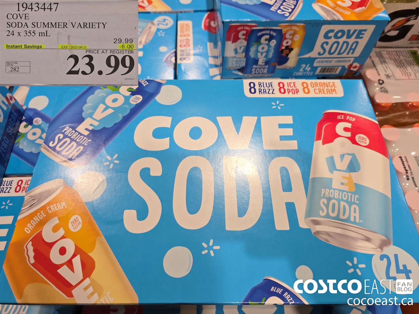 1943447 COVE SODA SUMMER VARIETY 24 x 355 mL ($6.00 INSTANT SAVINGS EXPIRES ON 2025-09-21) $23.99
