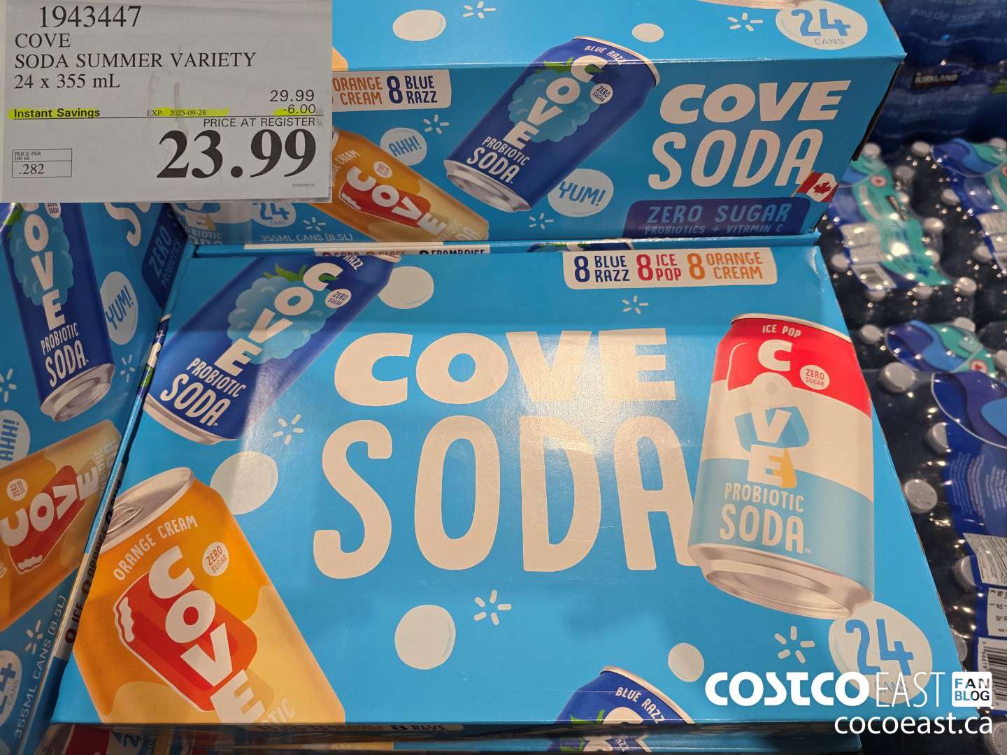 1943447 COVE SODA SUMMER VARIETY 24 x 355 mL ($6.00 INSTANT SAVINGS EXPIRES ON 2025-09-28) $23.99