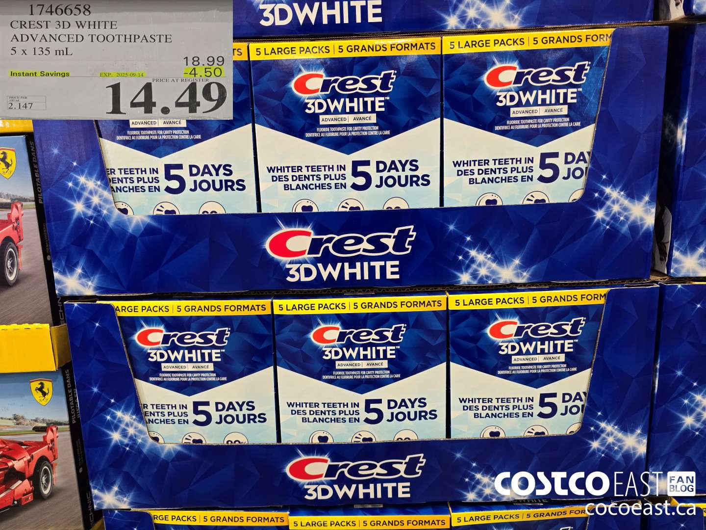 1746658 CREST 3D WHITE ADVANCED TOOTHPASTE 5 X 135 ML ($4.50 INSTANT SAVINGS EXPIRES ON 2025-09-14) $14.49