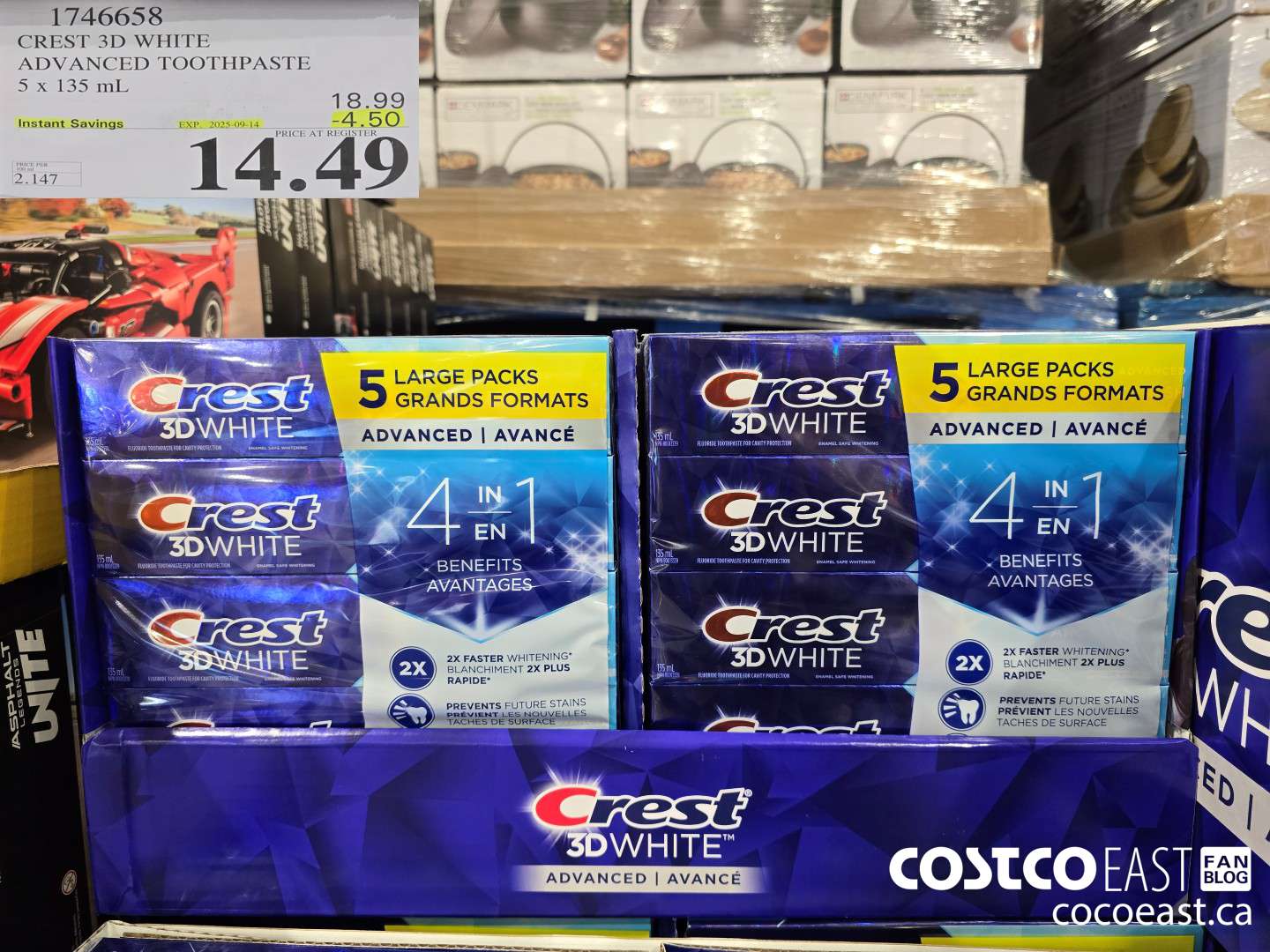 1746658 CREST 3D WHITE ADVANCED TOOTHPASTE 5 X 135 ML ($4.50 INSTANT SAVINGS EXPIRES ON 2025-09-14) $14.49