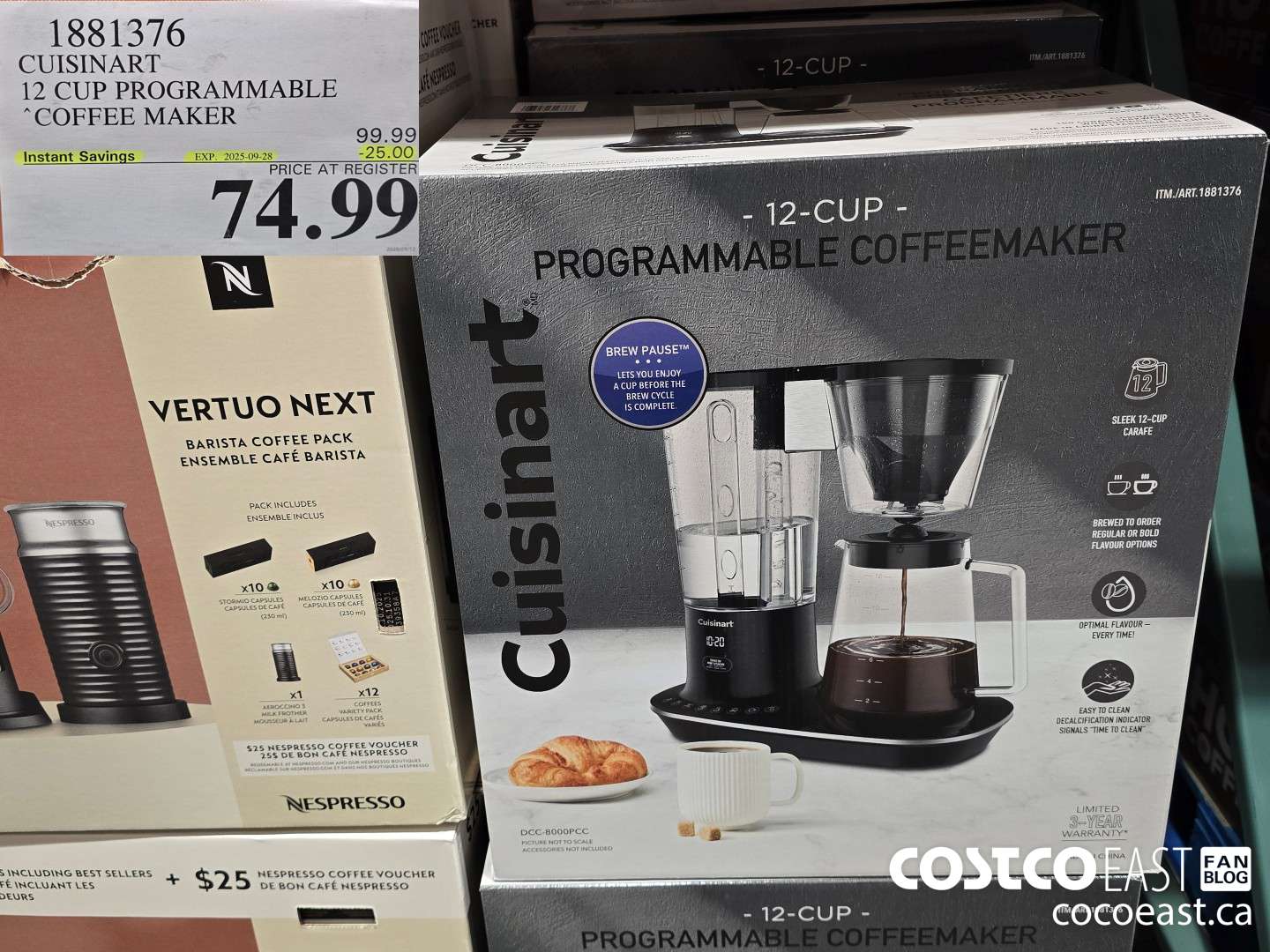 1881376 CUISINART 12 CUP PROGRAMMABLE COFFEEMAKER 202509-28 ($25.00 INSTANT SAVINGS) $74.99