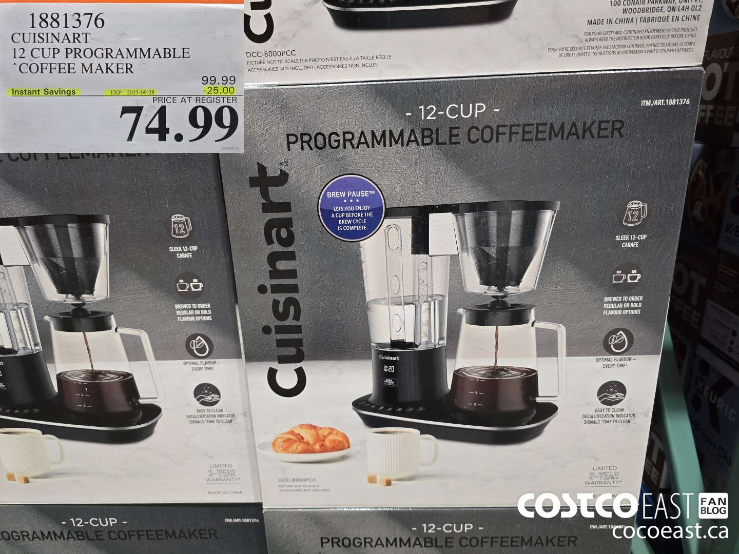 1881376 CUISINART 12 CUP PROGRAMMABLE COFFEEMAKER ($25.00 INSTANT SAVINGS EXPIRES ON 2025-09-28) $74.99
