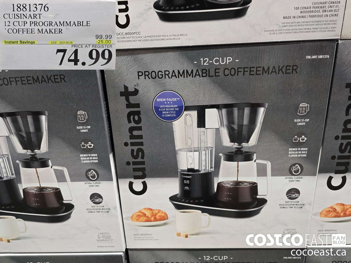 1881376 CUISINART 12 CUP PROGRAMMABLE COFFEEMAKER ($25.00 INSTANT SAVINGS EXPIRES ON 2025-09-28) $74.99