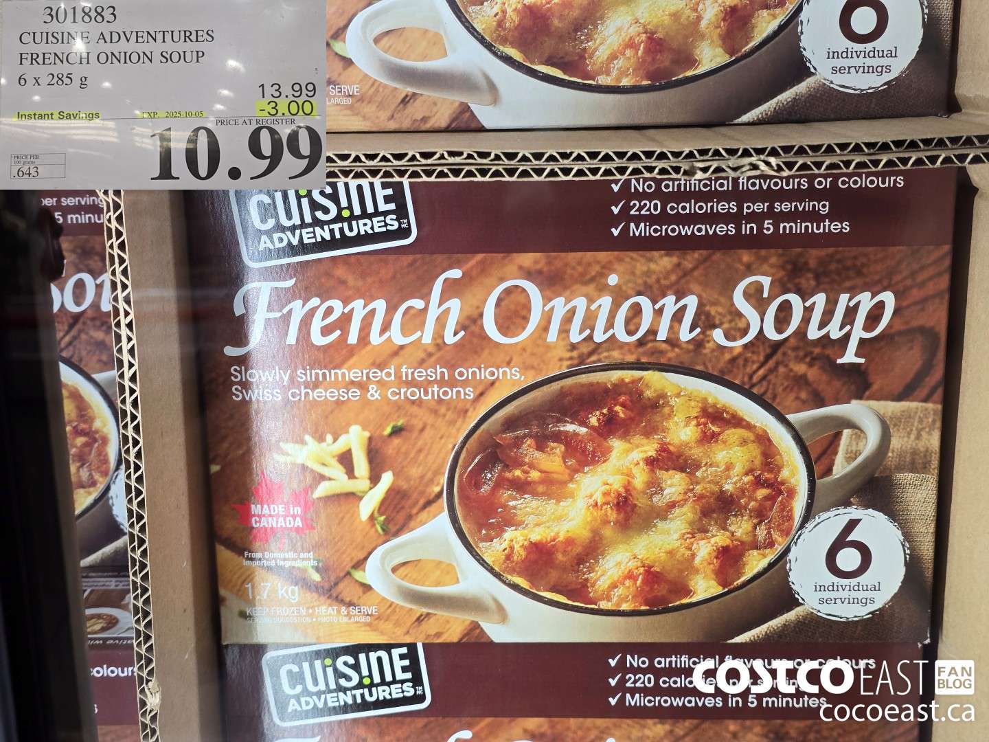 301883 CUISINE ADVENTURES FRENCH ONION SOUP 6 X 285 G ($3.00 INSTANT SAVINGS EXPIRES ON 2025-10-05) $10.99