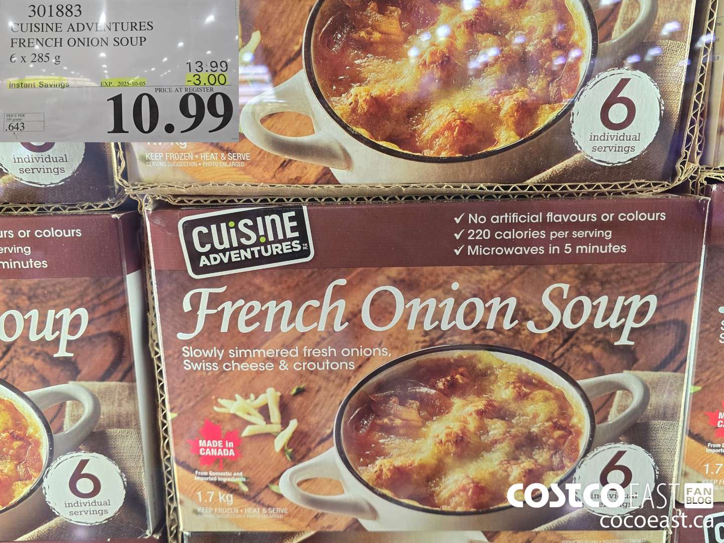 301883 CUISINE ADVENTURES FRENCH ONION SOUP 6 X 285 G ($3.00 INSTANT SAVINGS EXPIRES ON 2025-10-05) $10.99