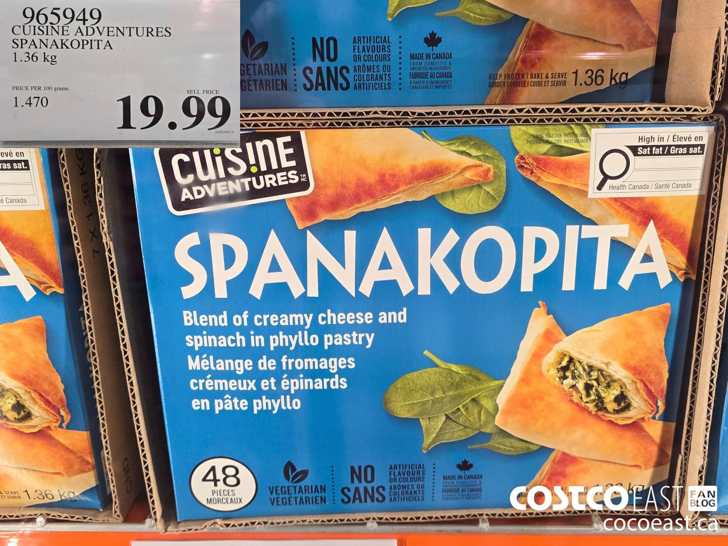 965949 CUISINE ADVENTURES SPANAKOPITA 48 PIECES 1.36 KG $19.99