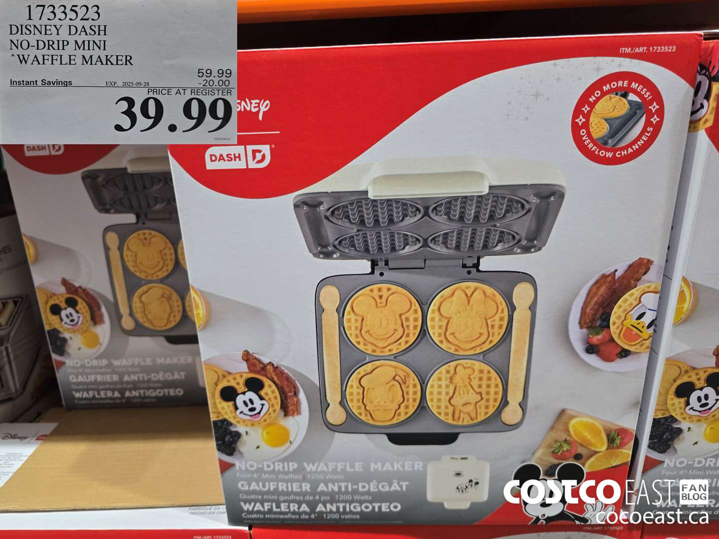 1733523 DASH DISNEY NO-DRIP MINI WAFFLE MAKER ($20.00 INSTANT SAVINGS EXPIRES ON 2025-09-28) $39.99