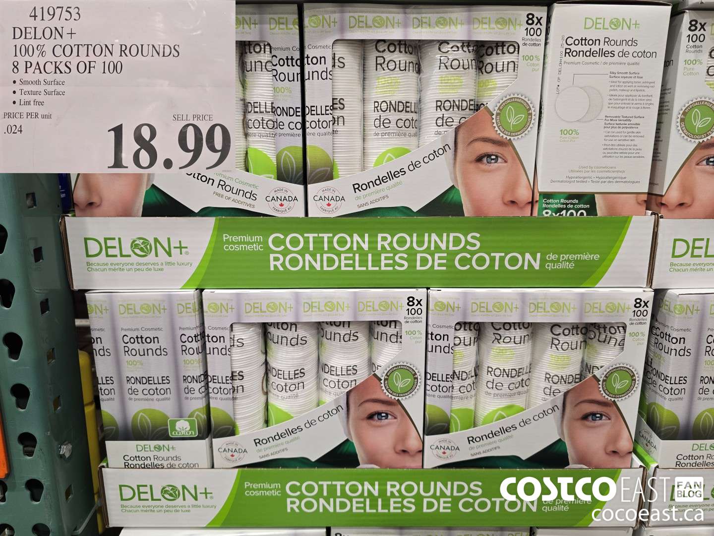 419753 DELON + 100% COTTON ROUNDS 8 PACKS OF 100 $18.99