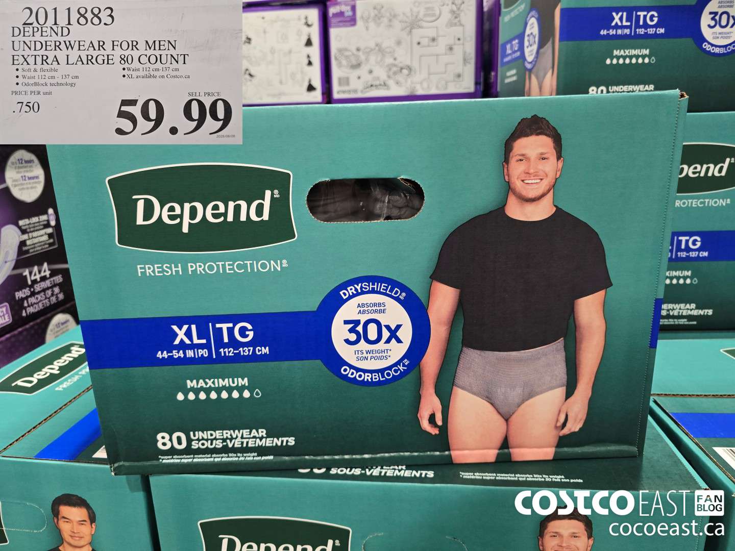 2011883 DEPEND UNDERWEAR FOR MEN EXTRA LARGE 80 COUNT $59.99