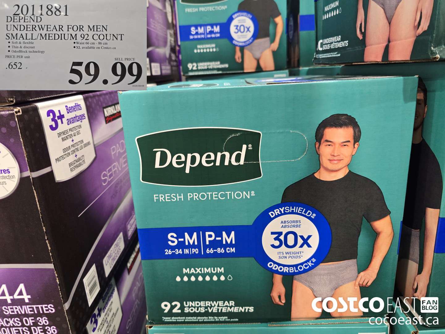 2011881 DEPEND UNDERWEAR FOR MEN SMALL/MEDIUM 92 COUNT $59.99