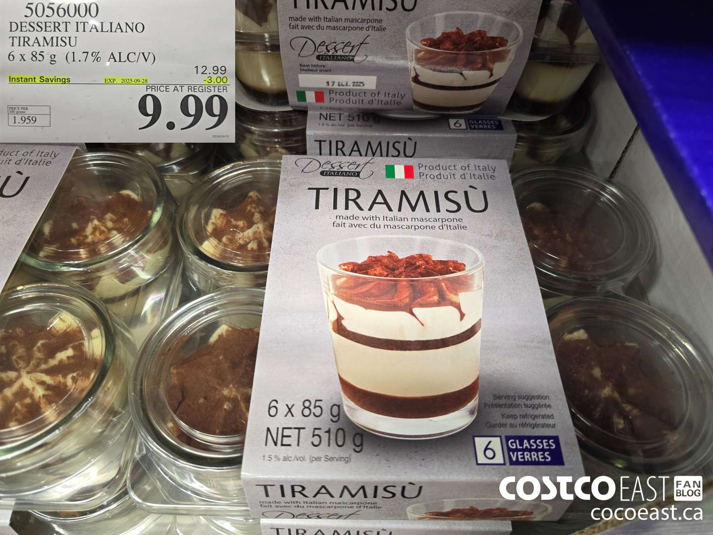 5056000 DESSERT ITALIANO TIRAMISU 6 X 85 G (1.7 ALC/V) ($3.00 INSTANT SAVINGS EXPIRES ON 2025-09-28) $9.99