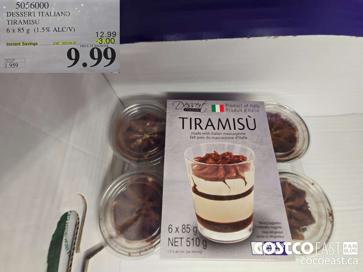 5056000 DESSERT ITALIANO TIRAMISU 6 X 85 G (1.7 ALC/V) ($3.00 INSTANT SAVINGS EXPIRES ON 2025-09-28) $9.99