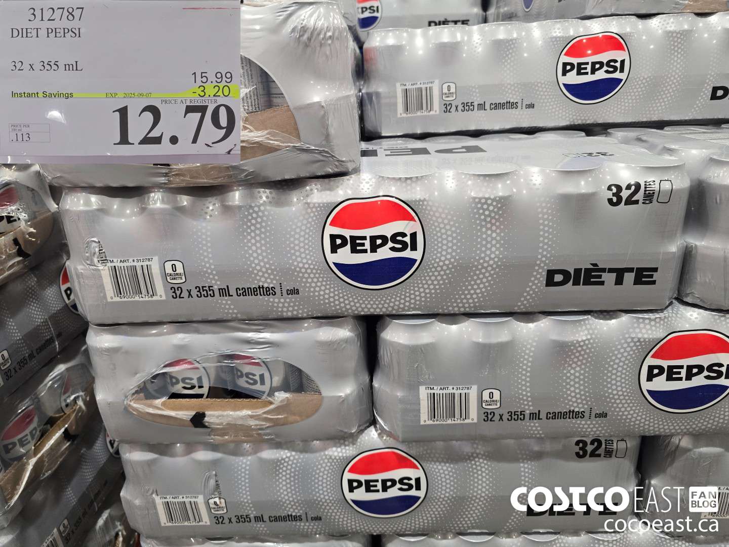 312787 DIET PEPSI 32 X 355 ML ($3.20 INSTANT SAVINGS EXPIRES ON 2025-09-07) $12.79