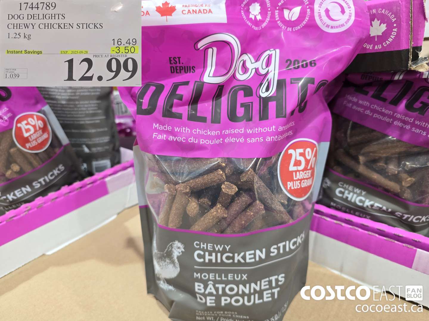 1744789 DOG DELIGHTS CHEWY CHICKEN STICKS 1.25 KG ($3.50 INSTANT SAVINGS EXPIRES ON 2025-09-28) $12.99