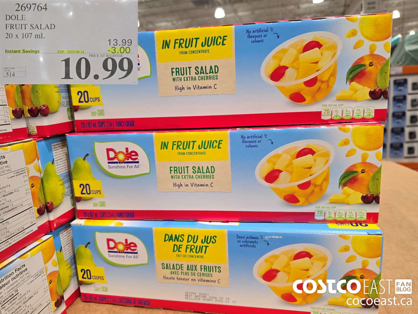269764 DOLE FRUIT SALAD 20 x 107 mL ($3.00 INSTANT SAVINGS EXPIRES ON 2025-09-14) $10.99
