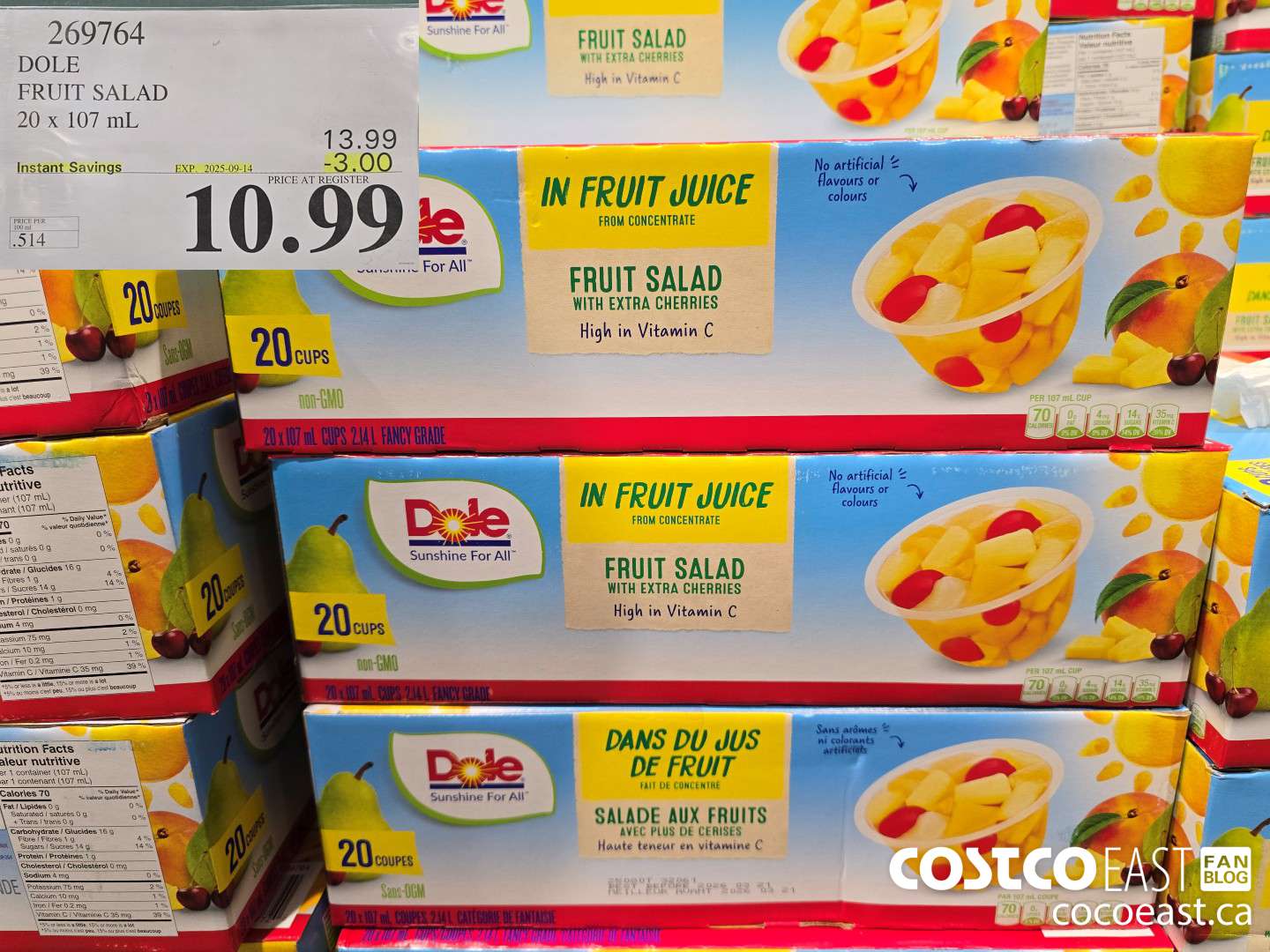 269764 DOLE FRUIT SALAD 20 x 107 mL ($3.00 INSTANT SAVINGS EXPIRES ON 2025-09-14) $10.99