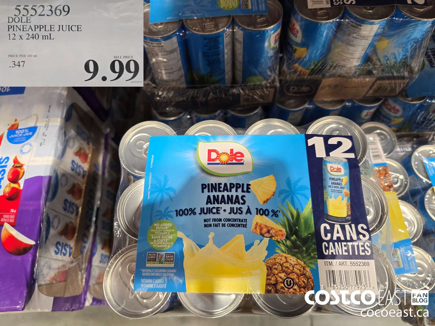 5552369 DOLE PINEAPPLE JUICE 12 x 240 mL $9.99
