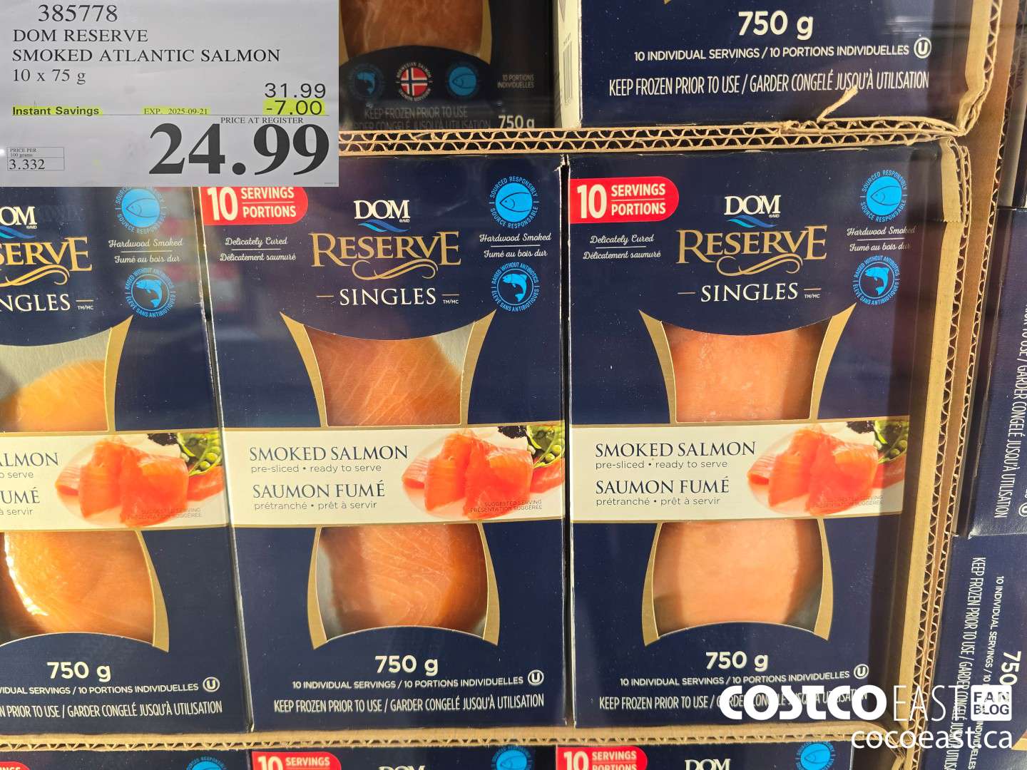 385778 DOM RESERVE SMOKED ATLANTIC SALMON 10 x 75 g ($7.00 INSTANT SAVINGS EXPIRES ON 2025-09-21) $24.99