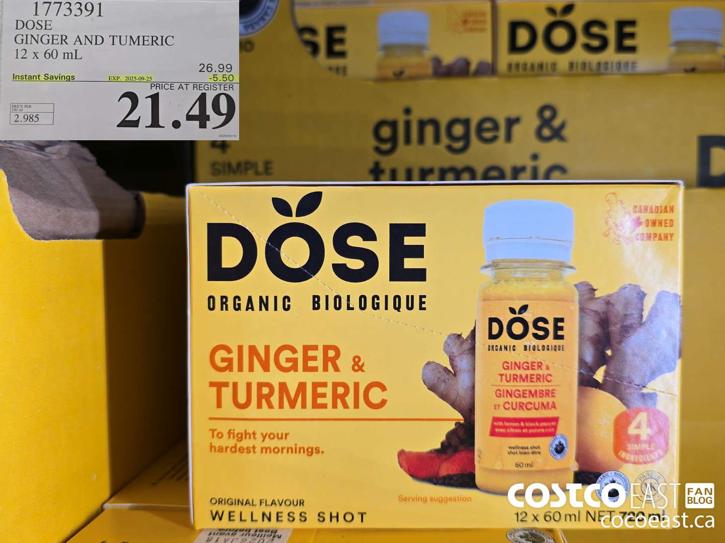 1773391 DOSE GINGER AND TUMERIC 12 x 60mL ($5.50 INSTANT SAVINGS EXPIRES ON 2025-09-25) $21.49