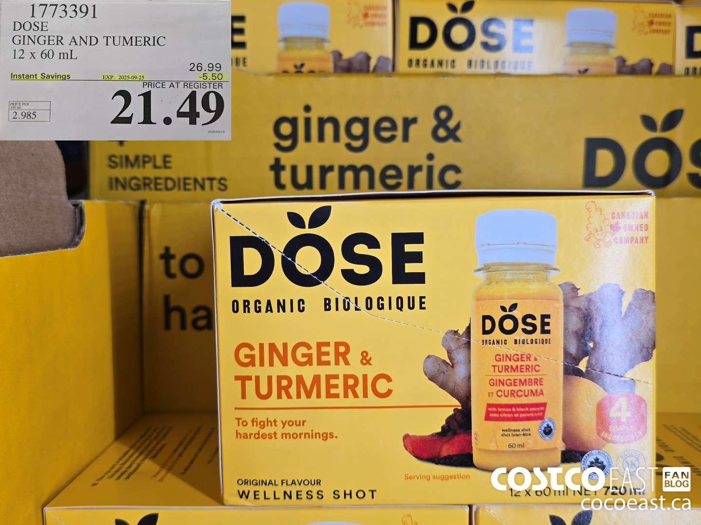 1773391 DOSE GINGER AND TUMERIC 12 x 60mL ($5.50 INSTANT SAVINGS EXPIRES ON 2025-09-25) $21.49