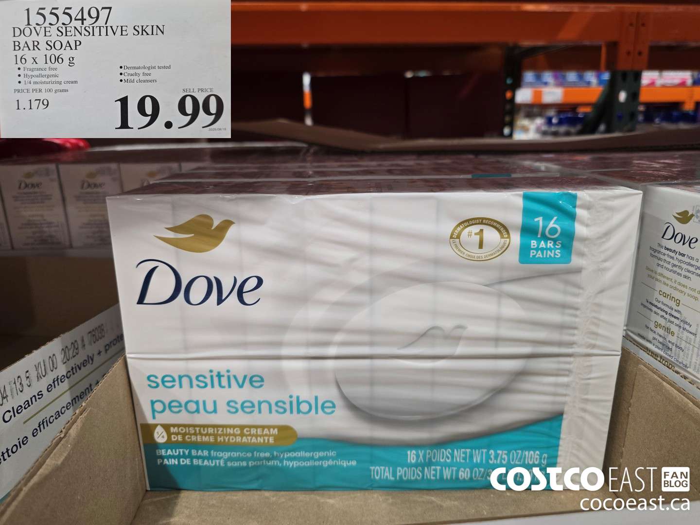 1555497 DOVE BAR SOAP SENSITIVE 16 x 106 g $19.99