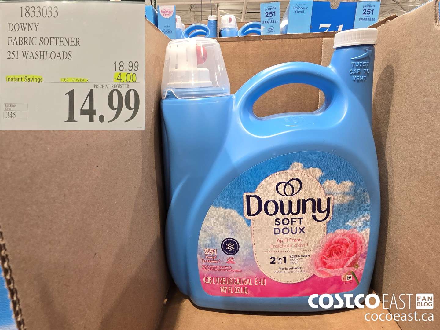 1833033 DOWNY FABRIC SOFTENER 251 WASHLOADS ($4.00 INSTANT SAVINGS EXPIRES ON 2025-09-28) $14.99