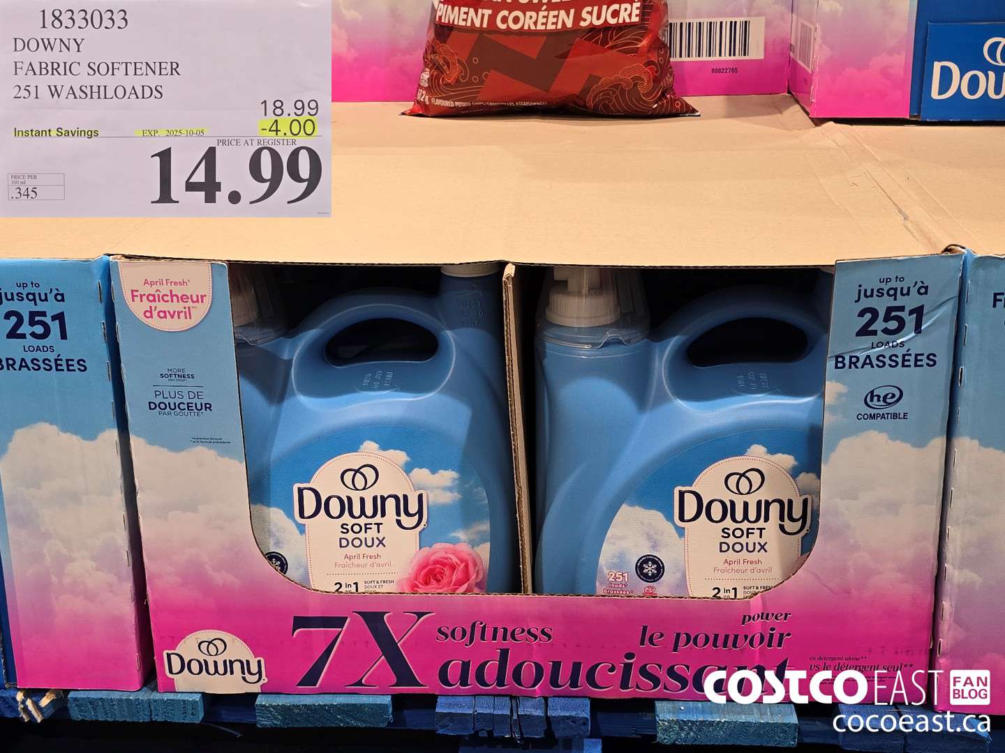1833033 DOWNY FABRIC SOFTENER 251 WASHLOADS ($4.00 INSTANT SAVINGS EXPIRES ON 2025-10-05) $14.99
