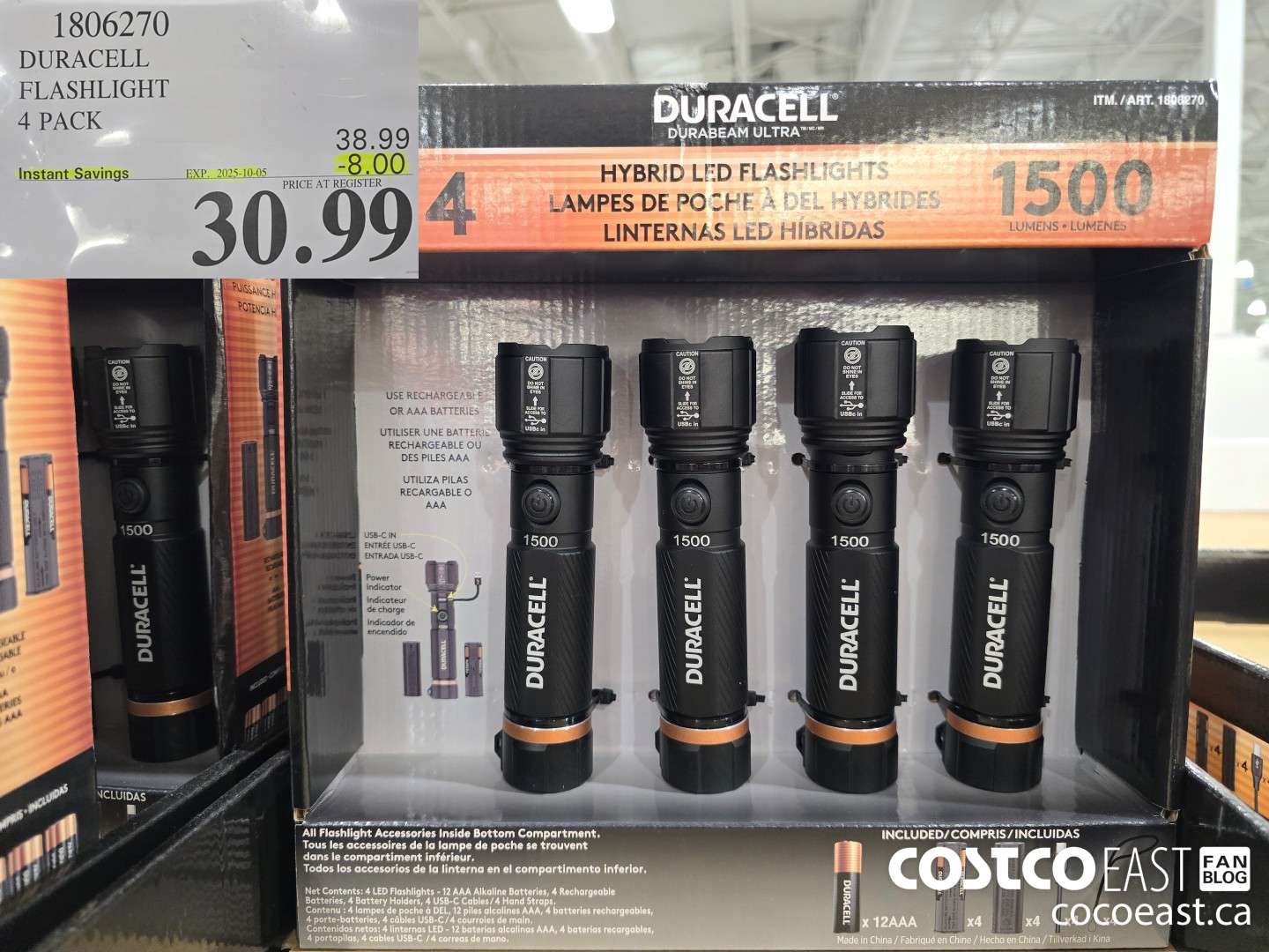 1806270 DURACELL FLASHLIGHT 4 PACK ($8.00 INSTANT SAVINGS EXPIRES ON 2025-10-05) $30.99