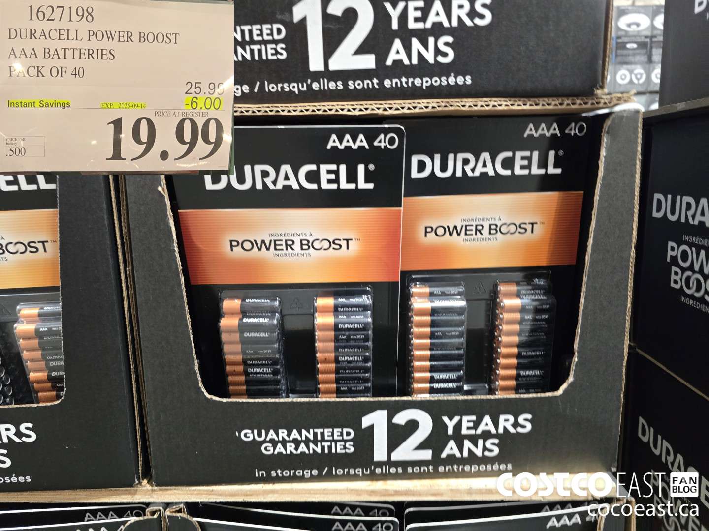 1627198 DURACELL POWER BOOST AAA BATTERIES PACK OF 40 ($6.00 INSTANT SAVINGS EXPIRES ON 2025-09-14) $19.99