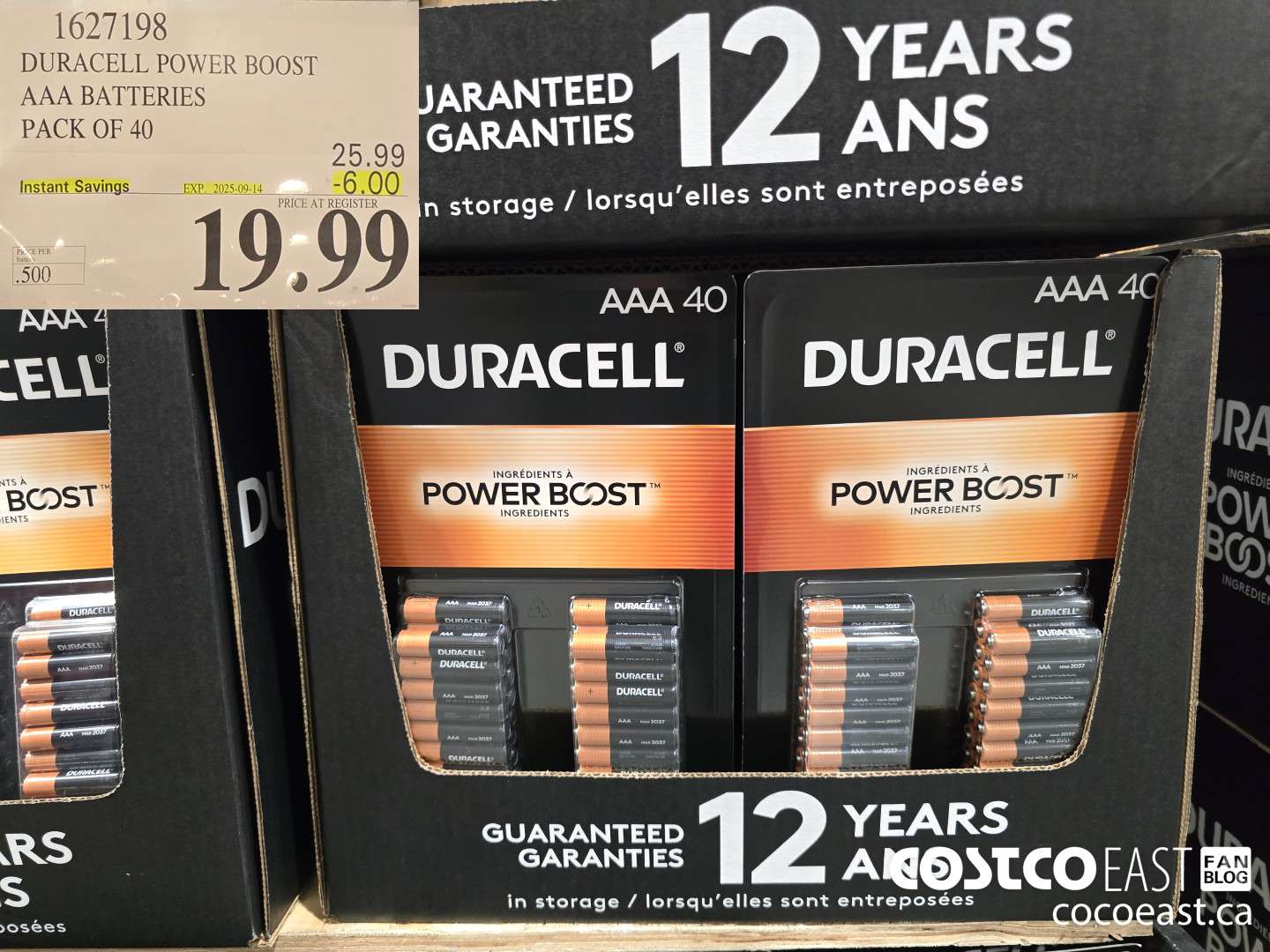 1627198 DURACELL POWER BOOST AAA BATTERIES PACK OF 40 ($6.00 INSTANT SAVINGS EXPIRES ON 2025-09-14) $19.99