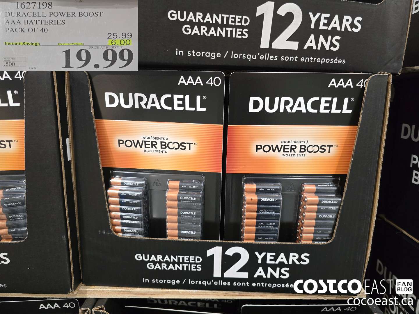 1627198 DURACELL POWER BOOST AAA BATTERIES PACK OF 40 ($6.00 INSTANT SAVINGS EXPIRES ON 2025-09-28) $19.99