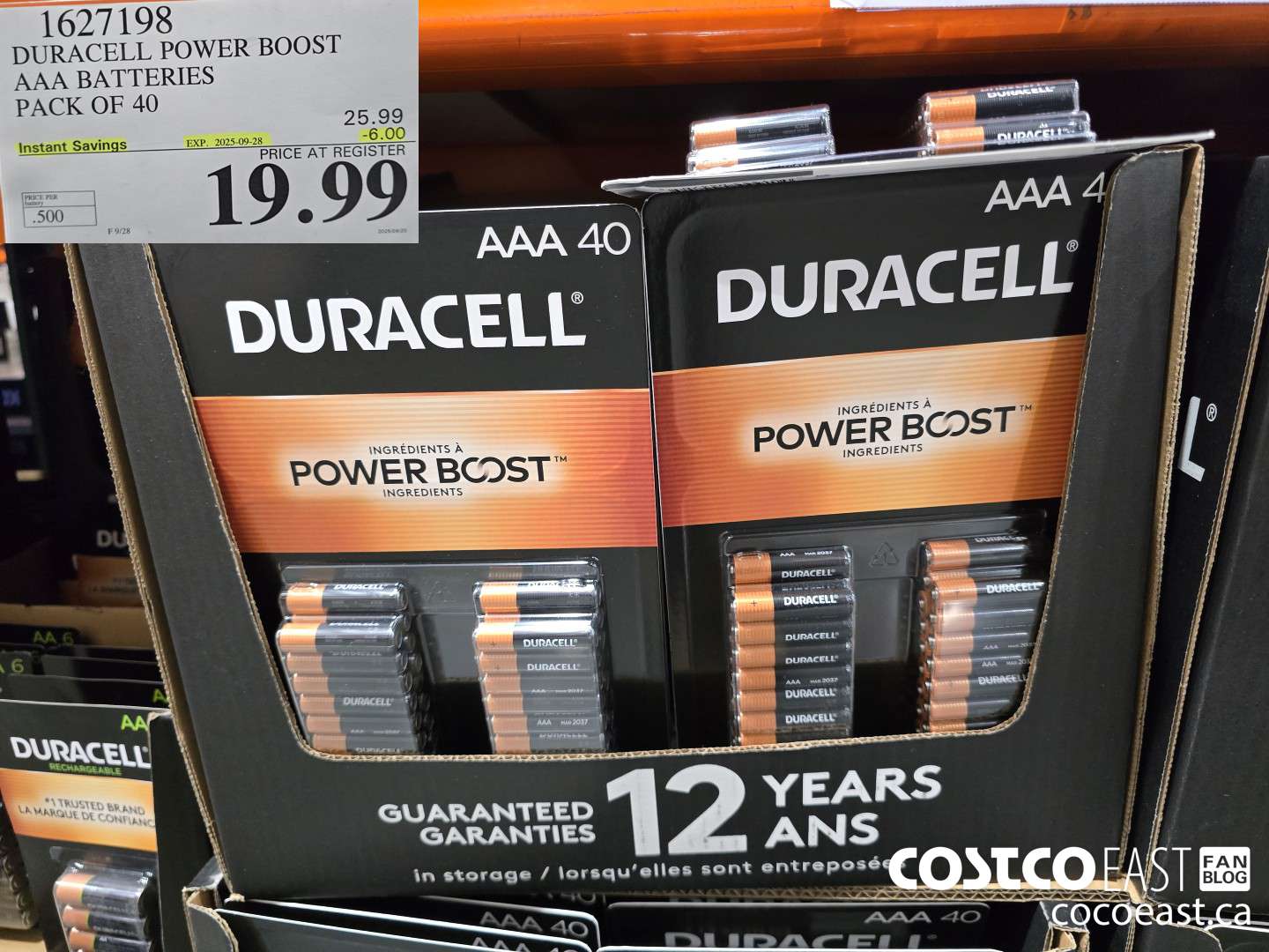 1627198 DURACELL POWER BOOST AAA BATTERIES PACK OF 40 ($6.00 INSTANT SAVINGS EXPIRES ON 2025-09-28) $19.99