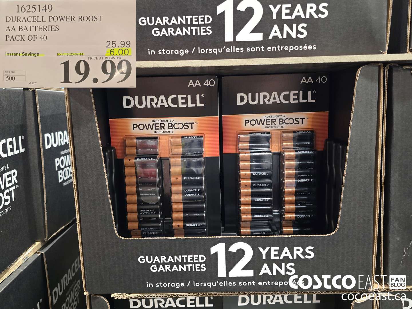 1625149 DURACELL POWER BOOST AA BATTERIES PACK OF 40 ($6.00 INSTANT SAVINGS EXPIRES ON 2025-09-14) $19.99