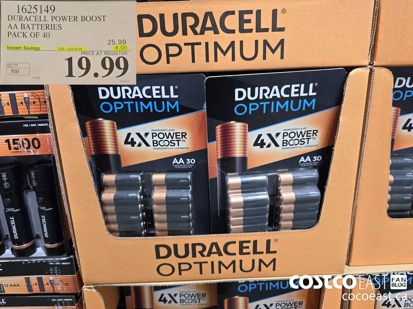 1625149 DURACELL POWER BOOST AA BATTERIES PACK OF 40 ($6.00 INSTANT SAVINGS EXPIRES ON 2025-09-28) $19.99