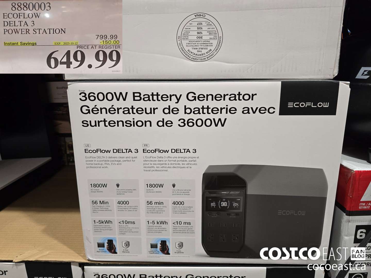 8880003 ECOFLOW DELTA 3 POWER STATION ($150.00 INSTANT SAVINGS EXPIRES ON 2025-10-12) $649.99