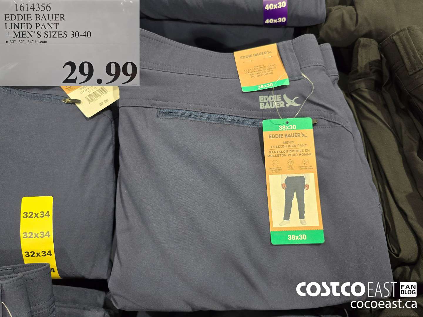 1614356 EDDIE BAUER LINED PANT +MEN'S SIZES 30-40 $29.99