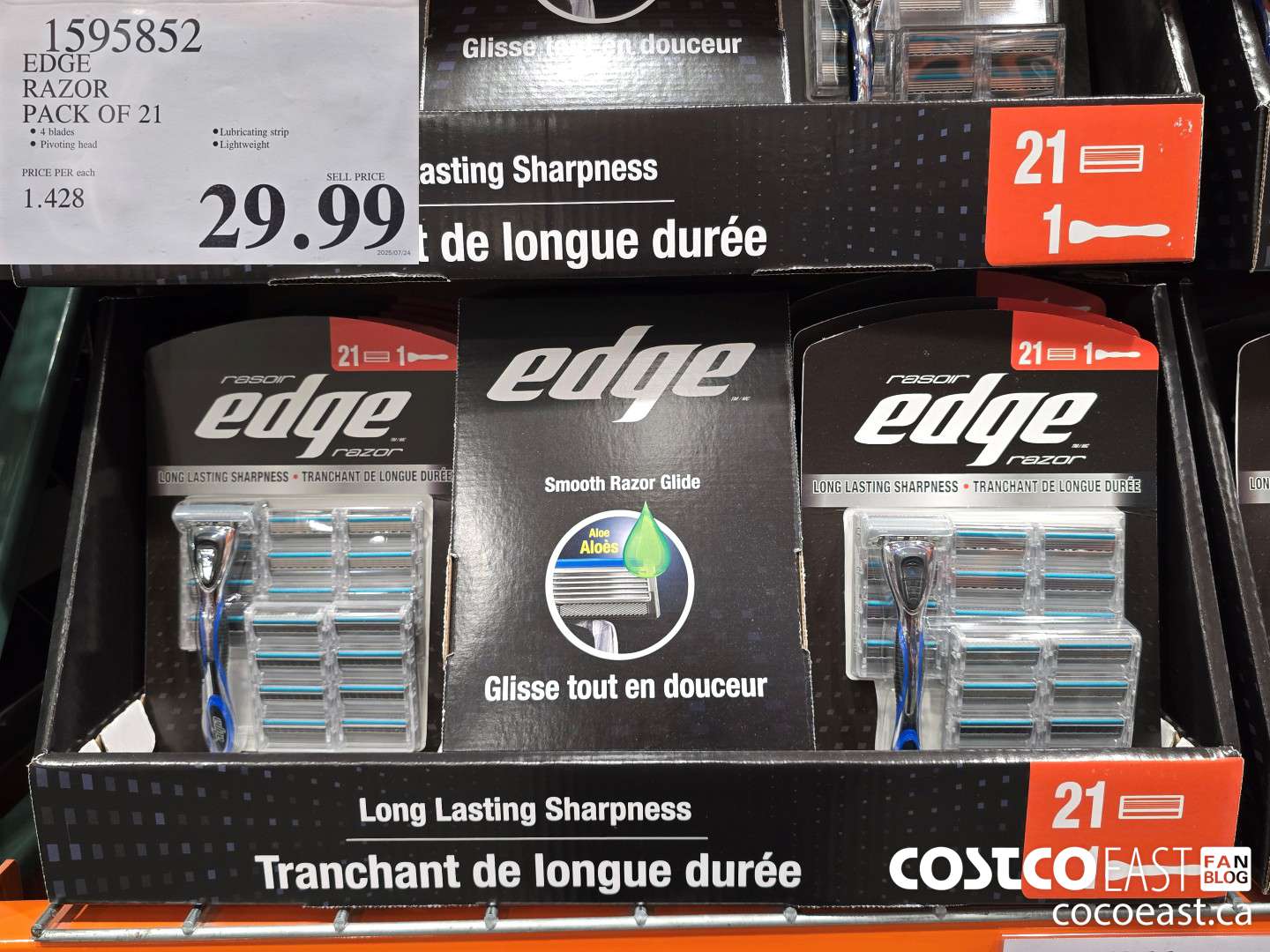 1595852 EDGE RAZOR PACK OF 21 $29.99