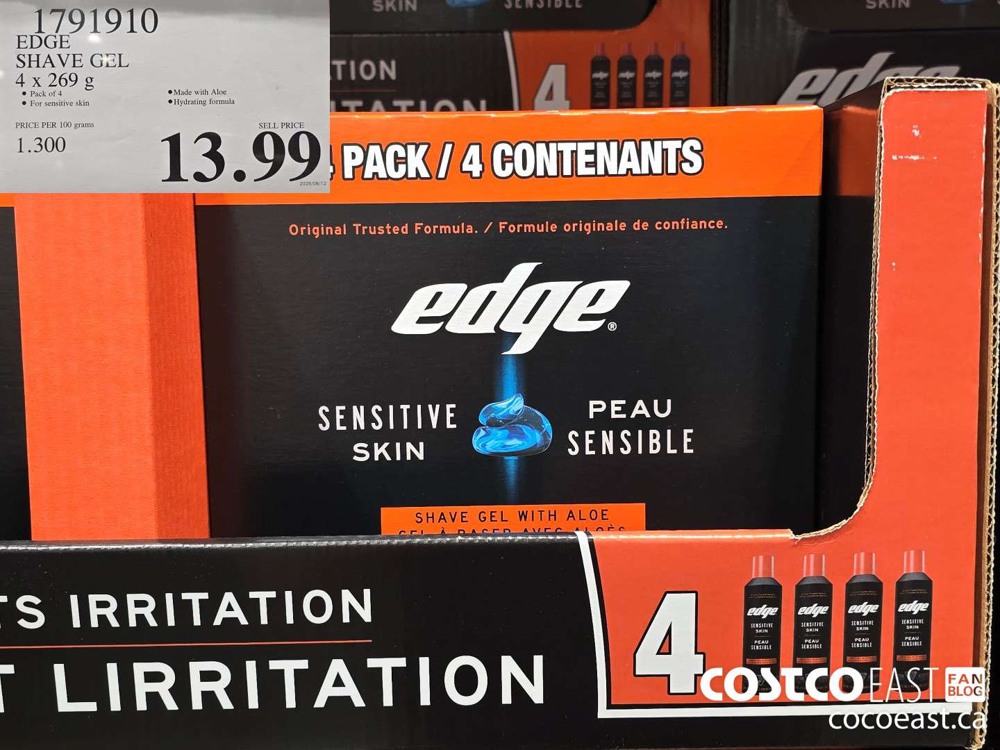 1791910 EDGE SHAVE GEL 4 X 269 G $13.99