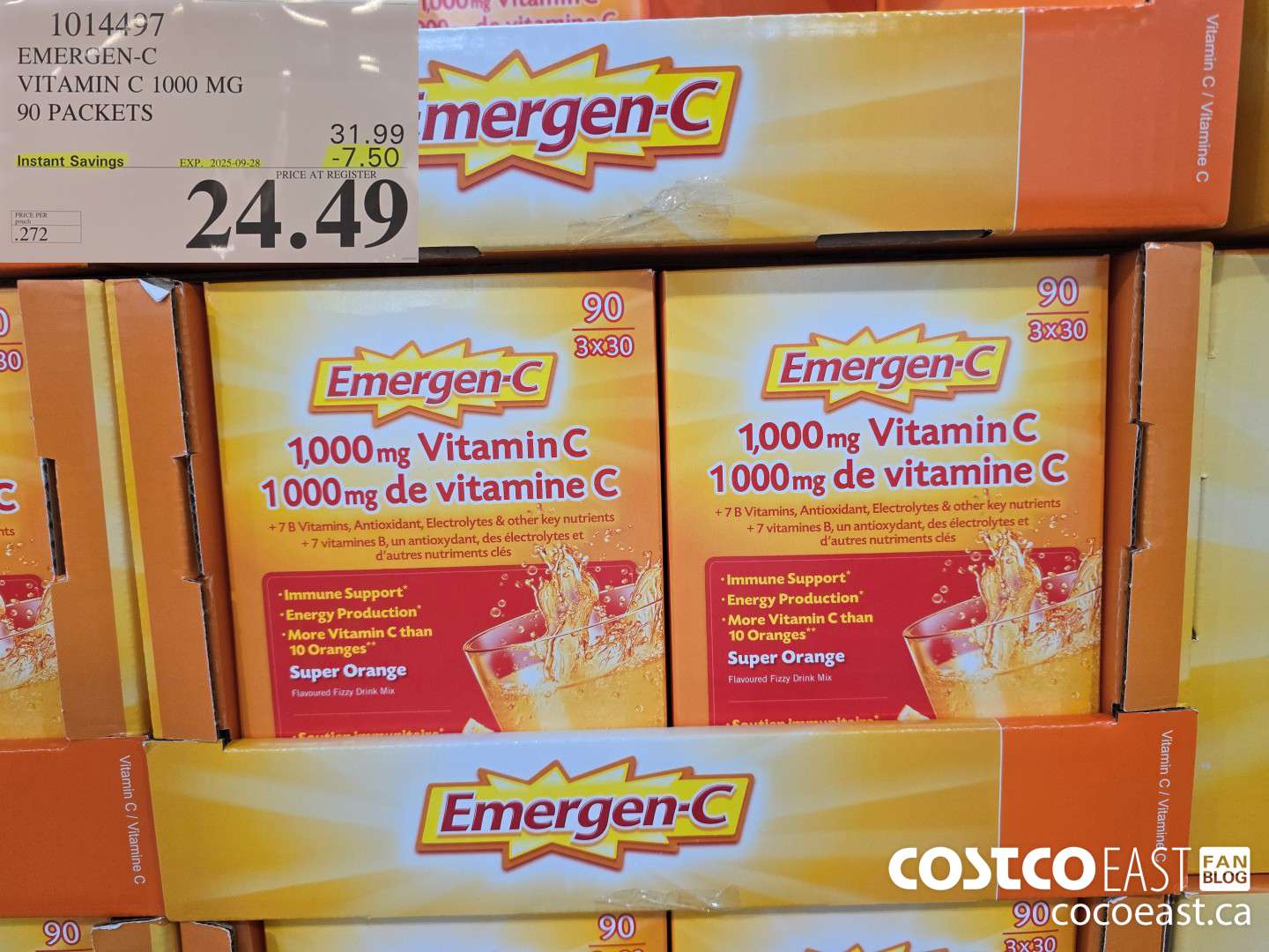 1014497 EMERGEN-C ORANGE VITAMIN C 1000 MG 90 PACKETS ($7.50 INSTANT SAVINGS EXPIRES ON 2025-09-28) $24.49