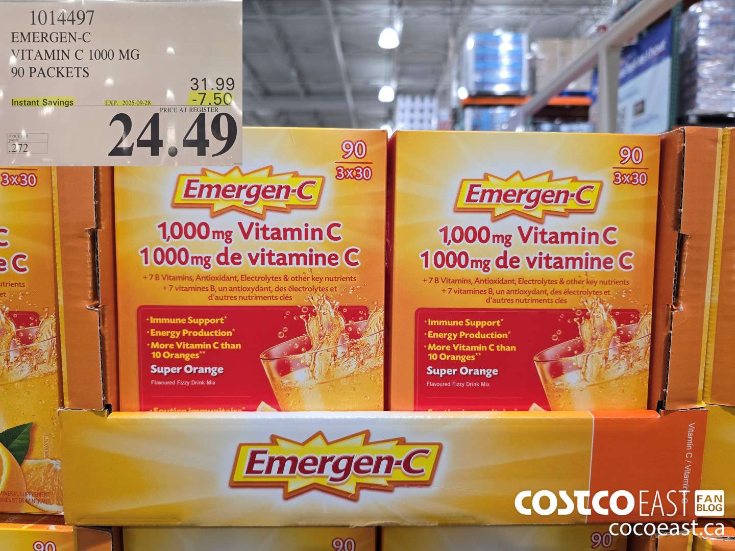 1014497 EMERGEN-C ORANGE VITAMIN C 1000 MG 90 PACKETS ($7.50 INSTANT SAVINGS EXPIRES ON 2025-09-28) $24.49