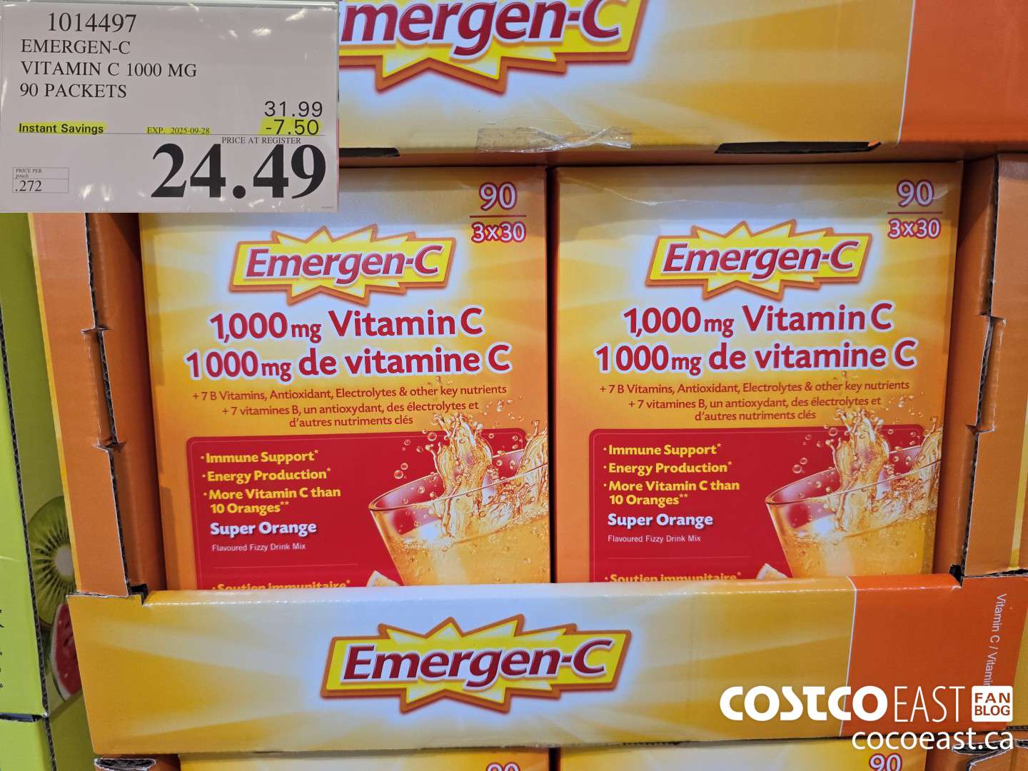1014497 EMERGEN-C ORANGE VITAMIN C 1000 MG 90 PACKETS ($7.50 INSTANT SAVINGS EXPIRES ON 2025-09-28) $24.49