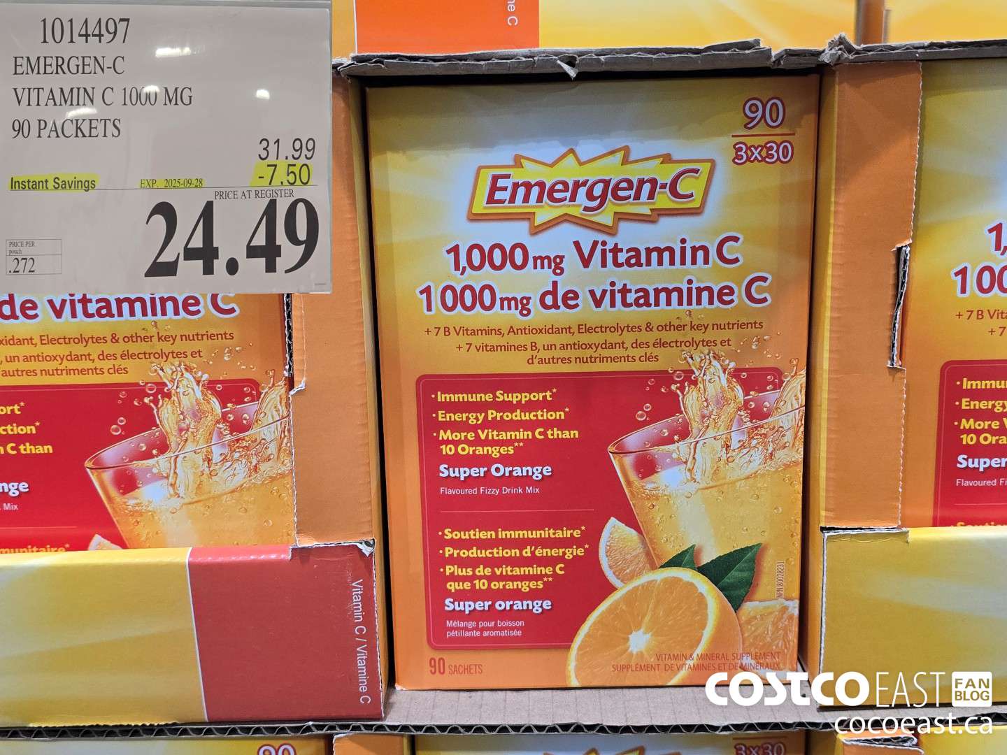 1014497 EMERGEN-C ORANGE VITAMIN C 1000 MG 90 PACKETS ($7.50 INSTANT SAVINGS EXPIRES ON 2025-09-28) $24.49