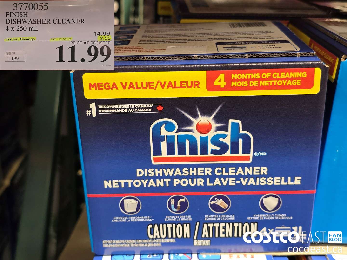 3770055 FINISH DISHWASHER CLEANER 4x 250 mL ($3.00 INSTANT SAVINGS EXPIRES ON 2025-09-28) $11.99