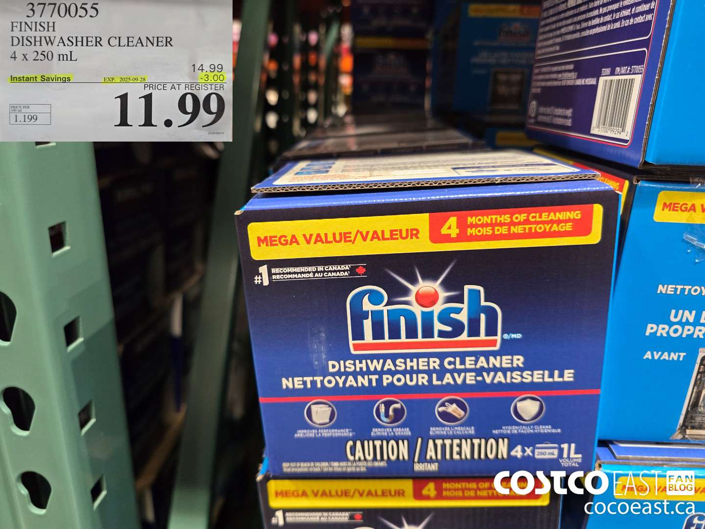 3770055 FINISH DISHWASHER CLEANER 4x 250 mL ($3.00 INSTANT SAVINGS EXPIRES ON 2025-09-28) $11.99