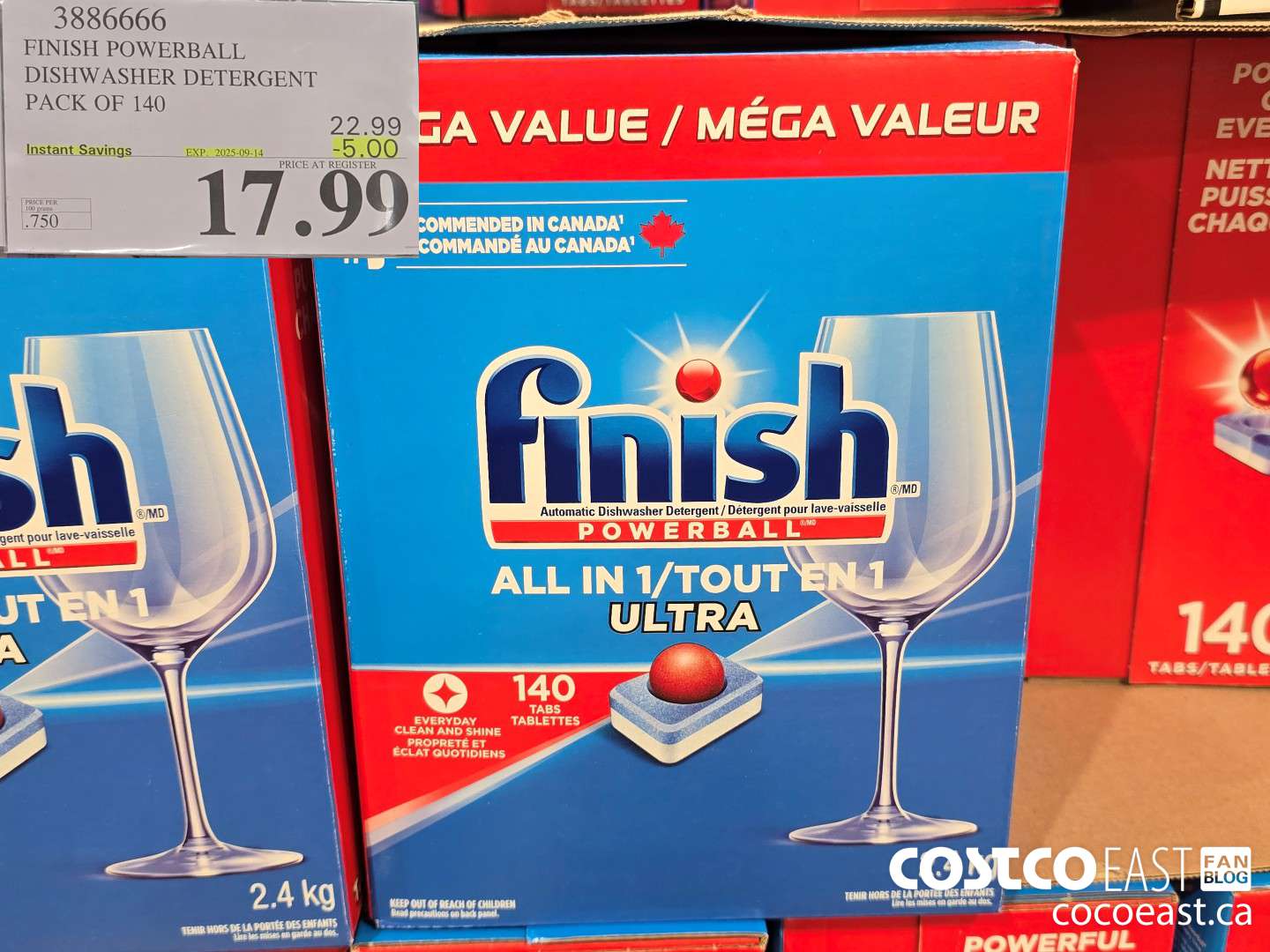 3886666 FINISH POWERBALL DISHWASHER DETERGENT PACK OF 140 ($5.00 INSTANT SAVINGS EXPIRES ON 2025-09-14) $17.99