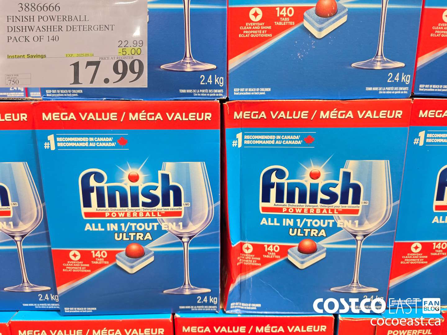 3886666 FINISH POWERBALL DISHWASHER DETERGENT PACK OF 140 ($5.00 INSTANT SAVINGS EXPIRES ON 2025-09-14) $17.99
