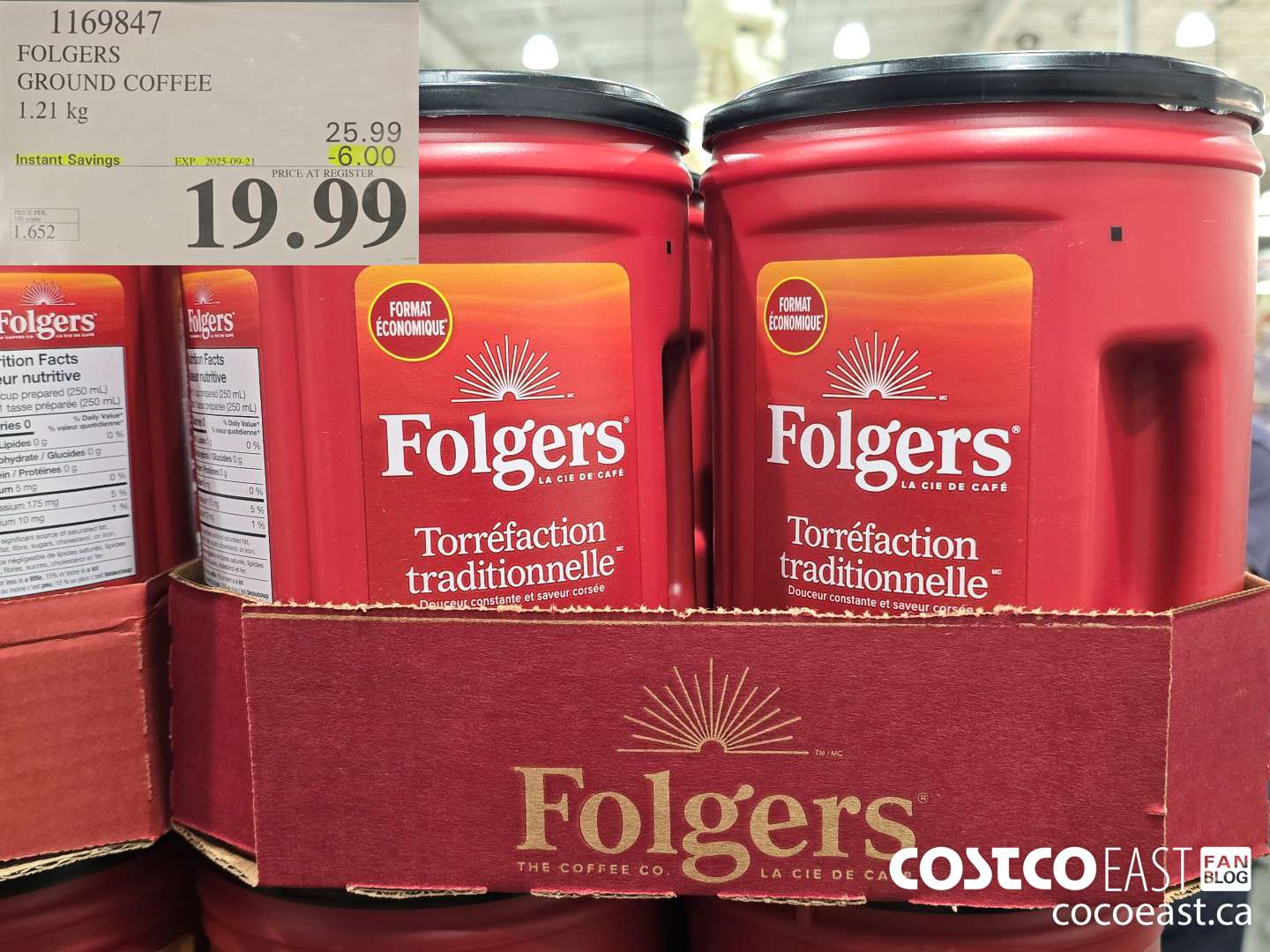 1169847 FOLGERS GROUND COFFEE 1.21 KG ($6.00 INSTANT SAVINGS EXPIRES ON 2025-09-21) $19.99