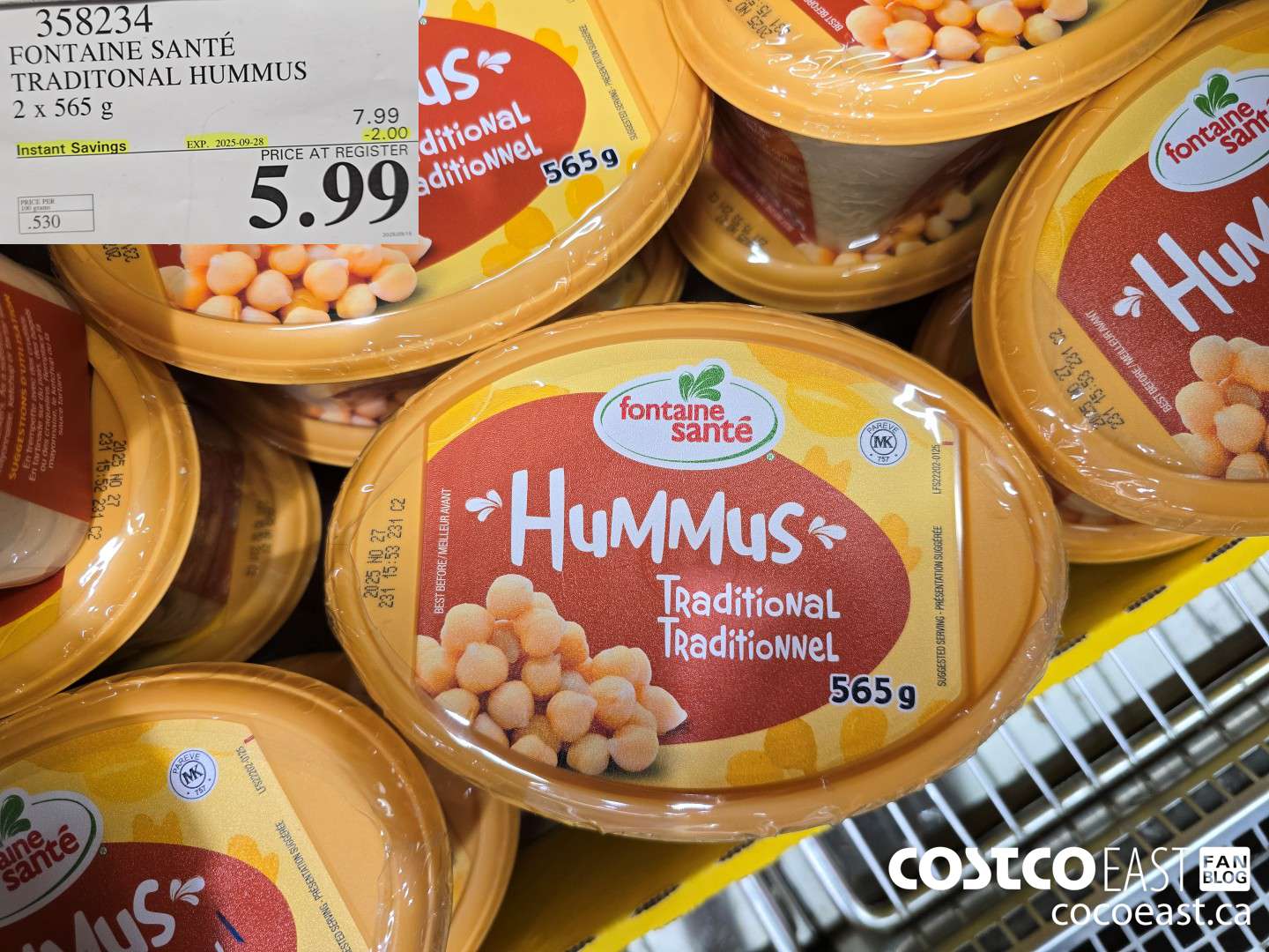 358234 FONTAINE SANTE TRADITIONAL HUMMUS 2 x 565 G ($2.00 INSTANT SAVINGS EXPIRES ON 2025-09-28) $5.99